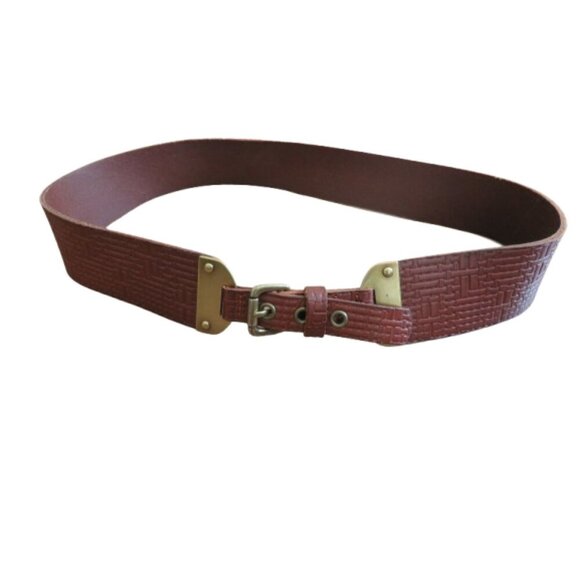 Fossil Accessories - FOSSIL Textured Cognac Chunky Belt Brown Leather Large Y2K Festival Western